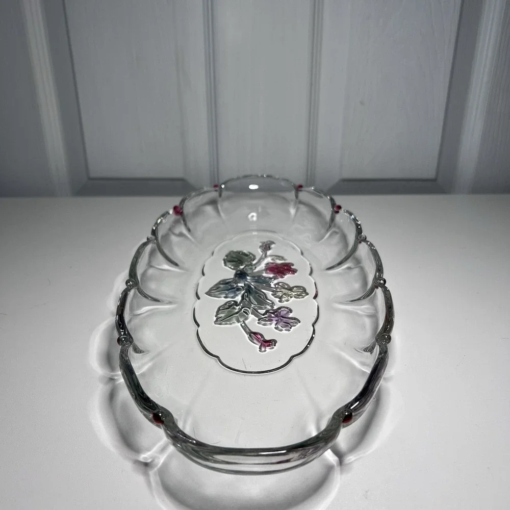 Mikasa Glass Oval Serving Tray‎ 15x7 Floral & Scalloped Edges